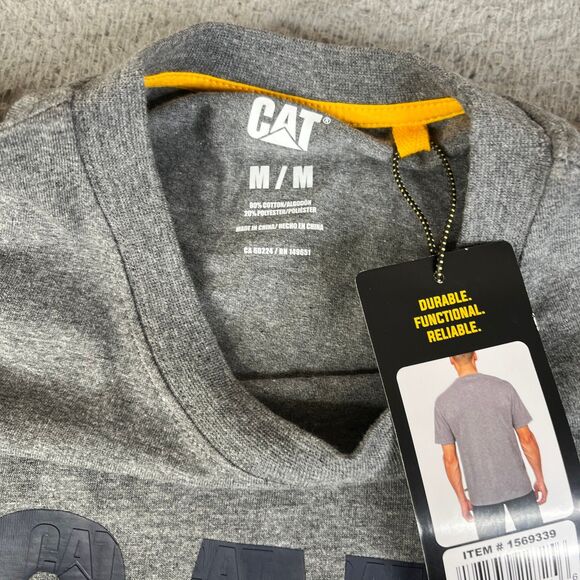 CAT Caterpillar T Shirt Mens Medium Grey Logo Crew Neck Short Sleeve Work Logo - Picture 6 of 10